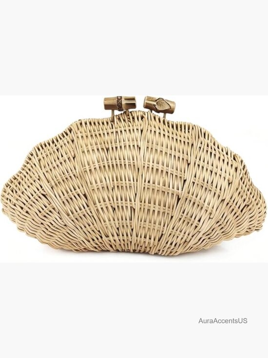 Handbags - Handwoven Shell Rattan Clutch Straw Beach Purse Summer Woven Bag